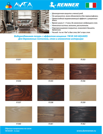 Стенд водоразбавимой лазури с эффектом вощения YM M349 AQUARIS
